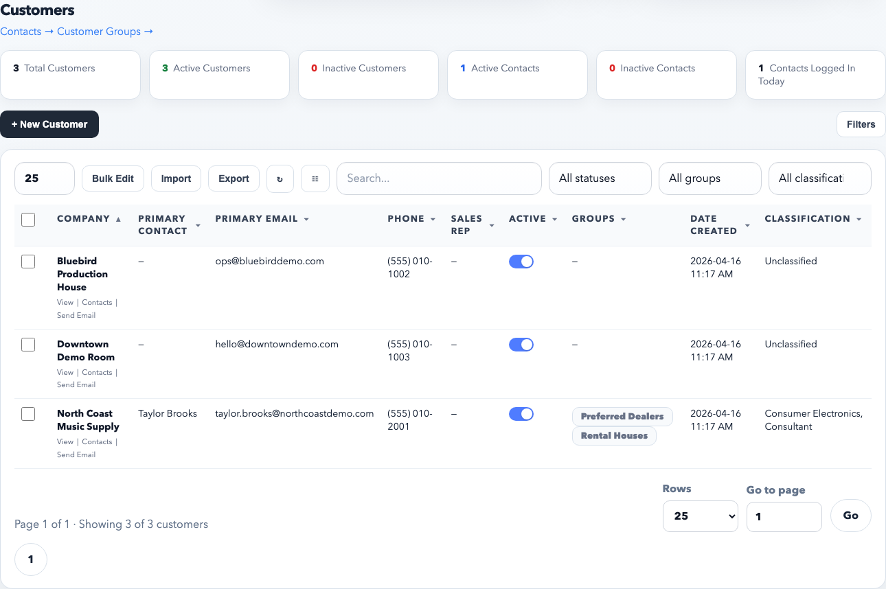 RepCloud CRM customer list screenshot
