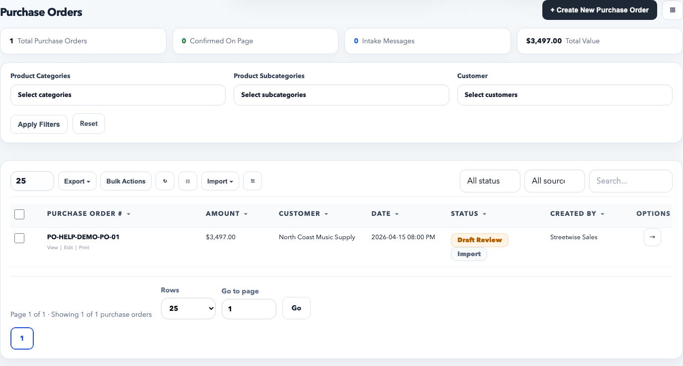 RepCloud CRM purchase orders screenshot