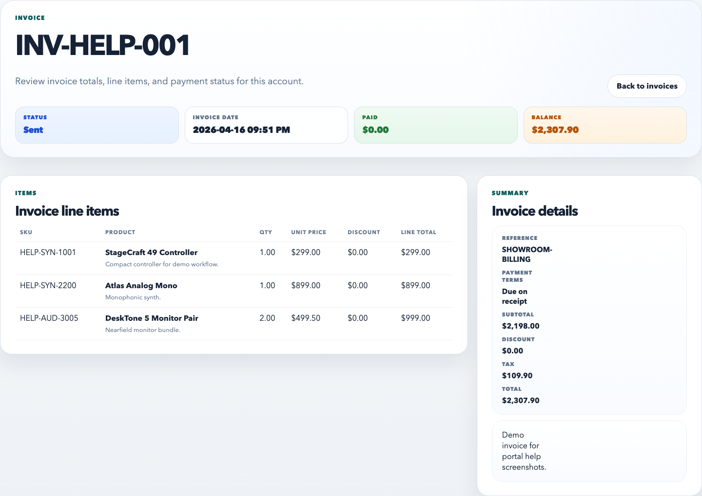 RepCloud dealer portal invoice detail screenshot