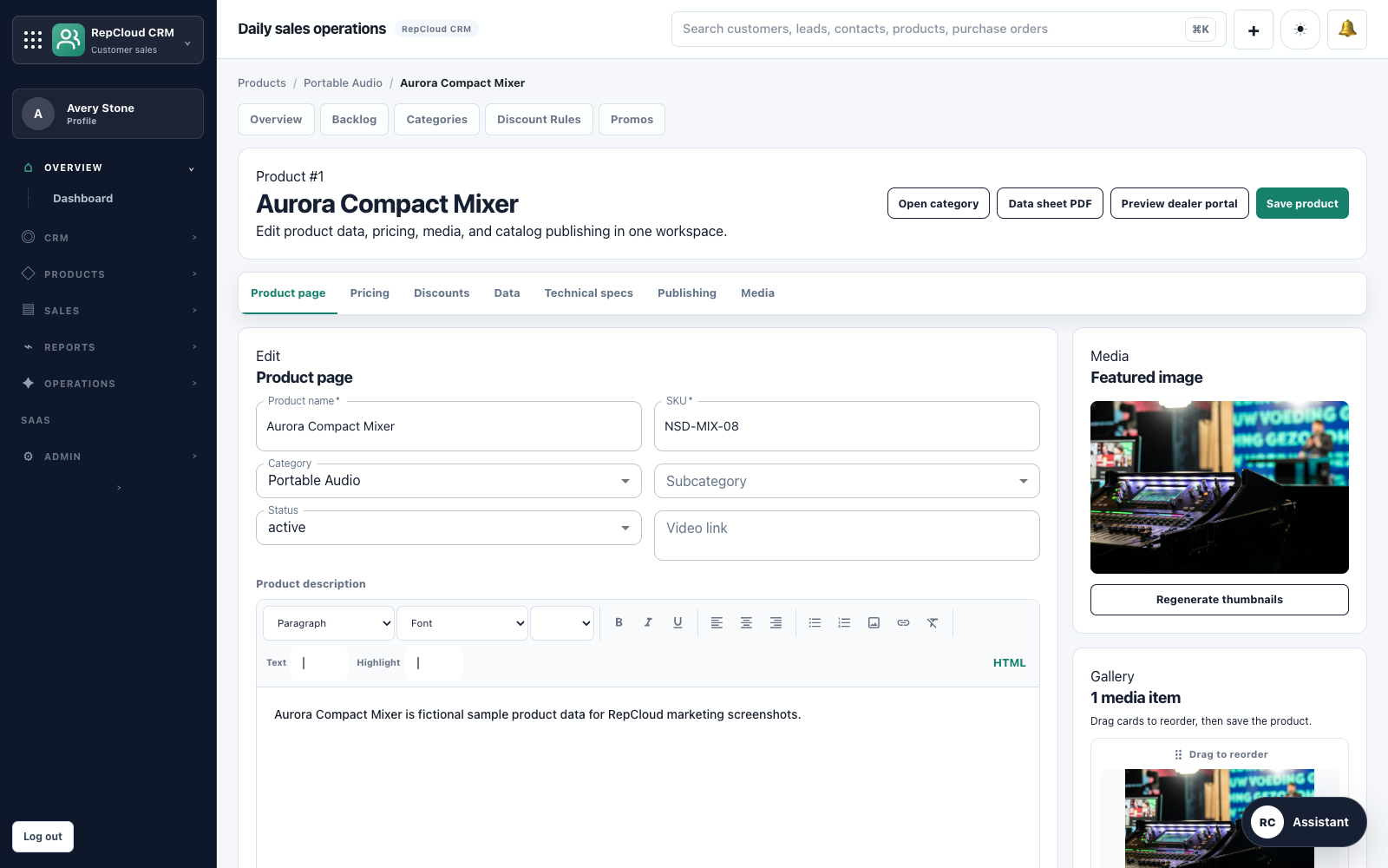RepCloud CRM product detail