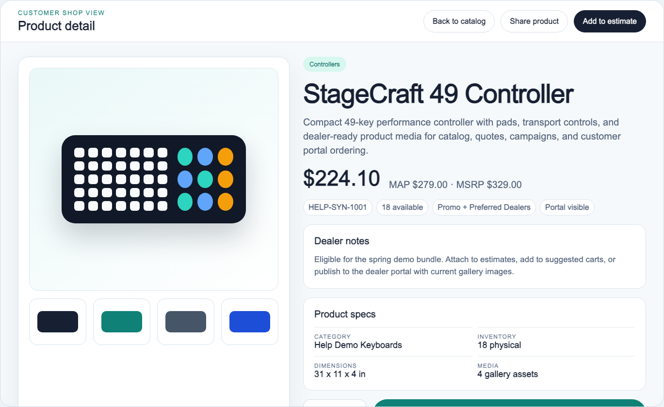 RepCloud CRM customer-facing product page with media and pricing