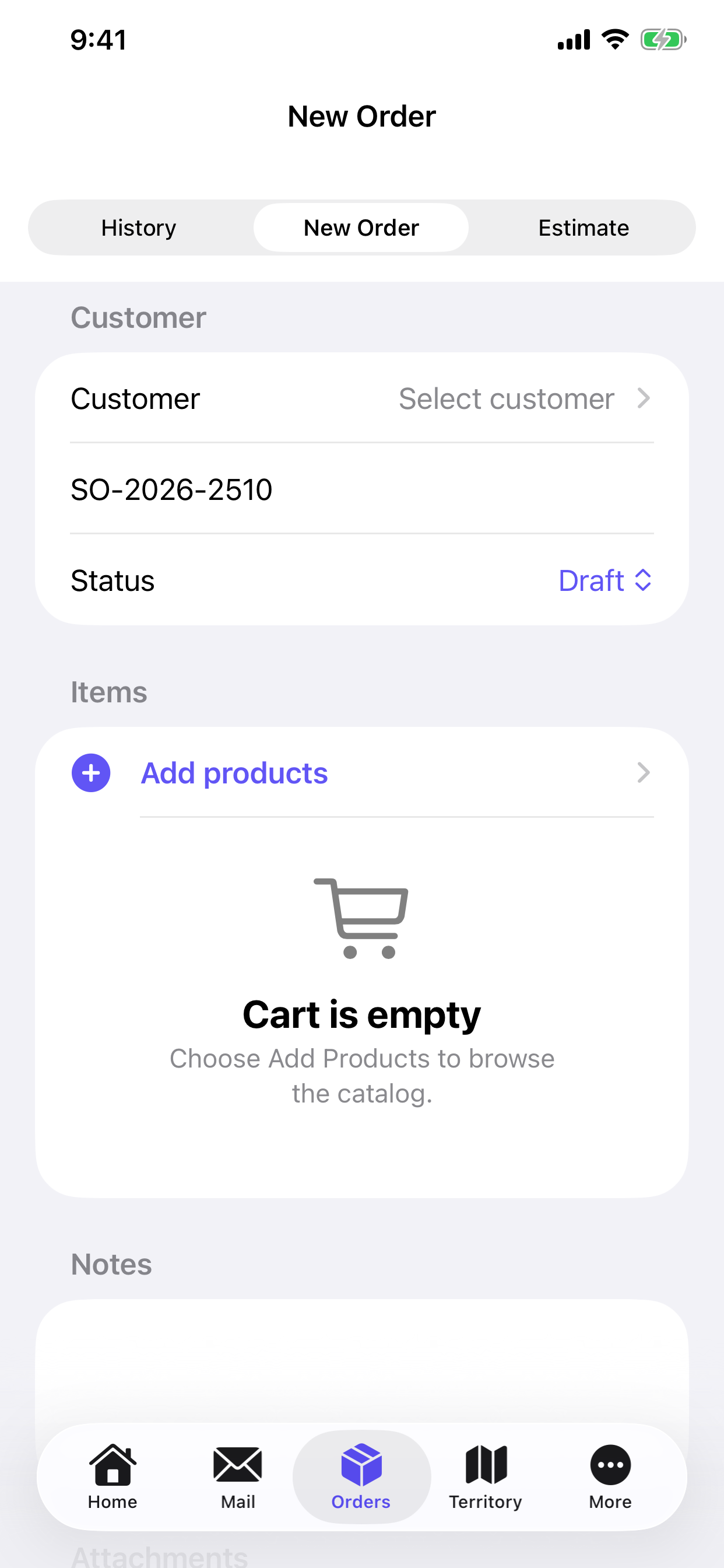 RepCloud for iPhone new order screen