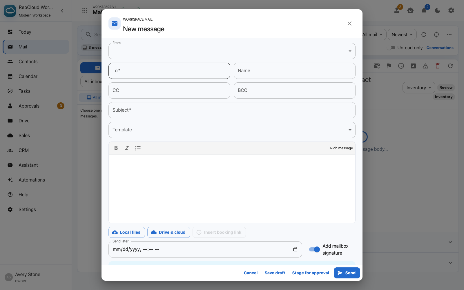 RepCloud Workspace modern compose screenshot