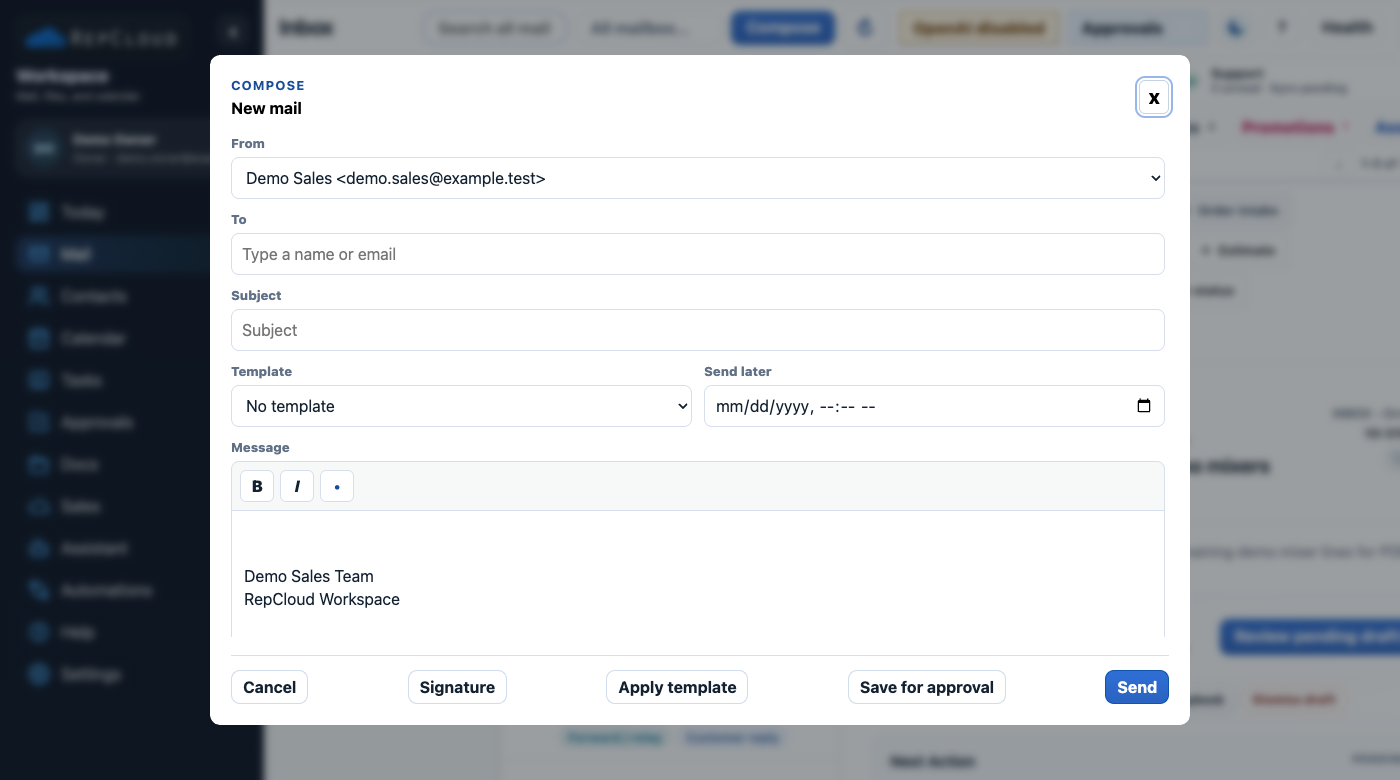 RepCloud Workspace compose screenshot
