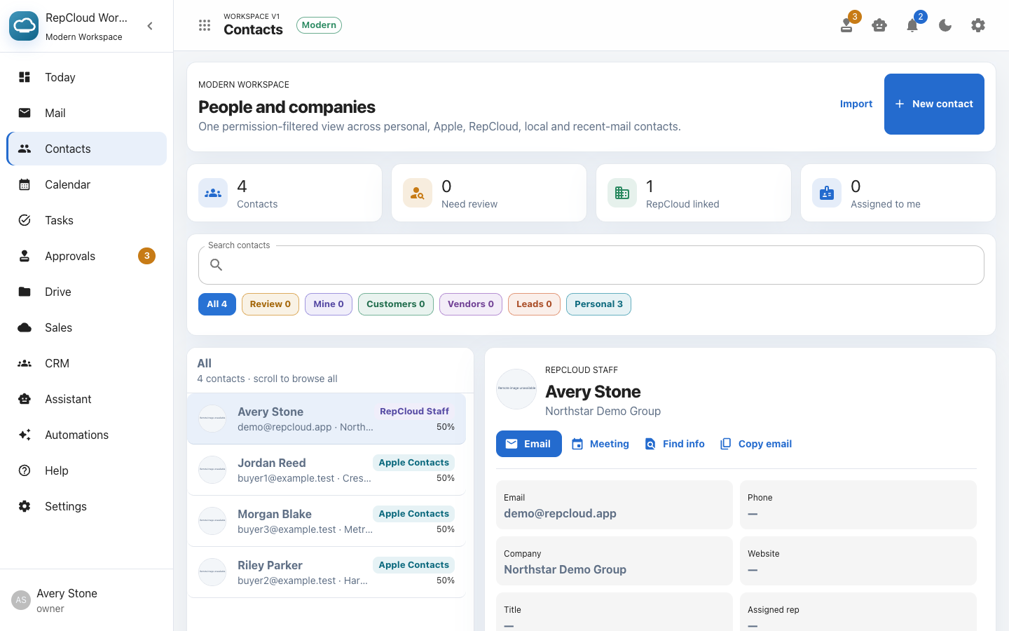 RepCloud Workspace contacts screenshot