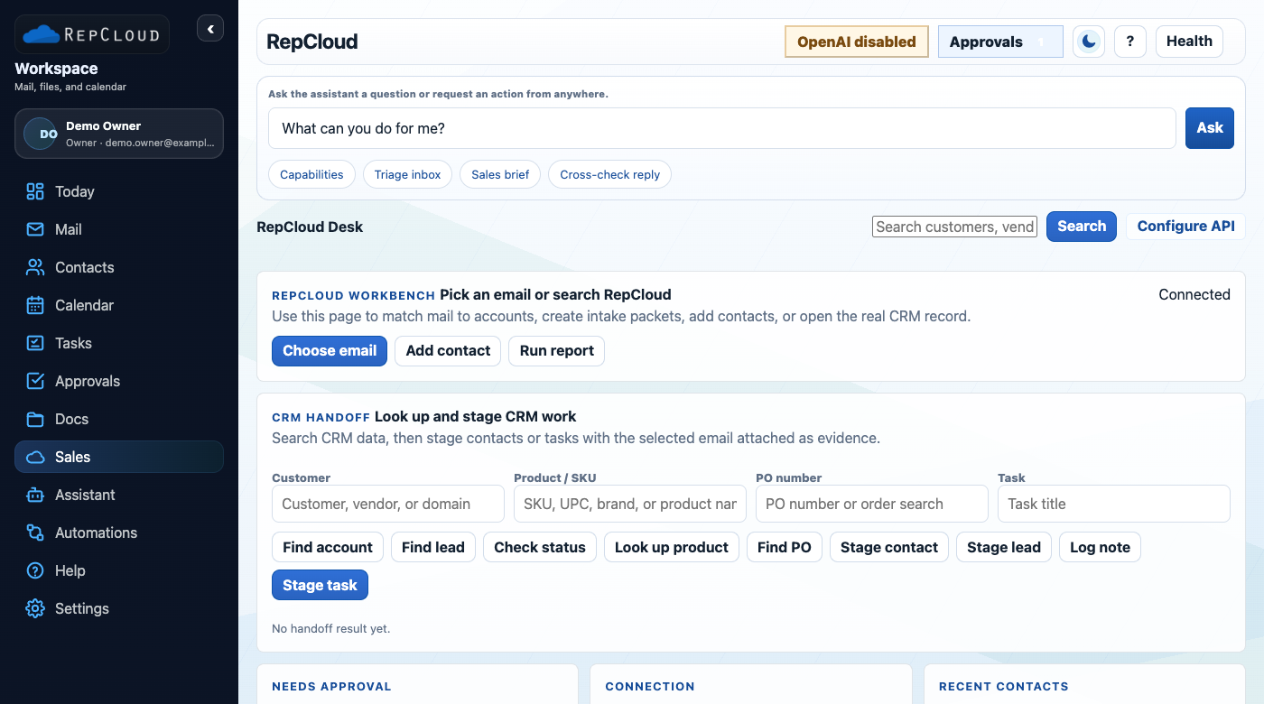 RepCloud Workspace sales screenshot